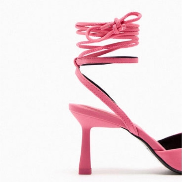 NWT. Zara Pink Heeled Fabric Slingback Shoes. Size 6,5. - Picture 5 of 6